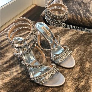 Badgley Mischka Peace Crystal ankle wrap Sandals